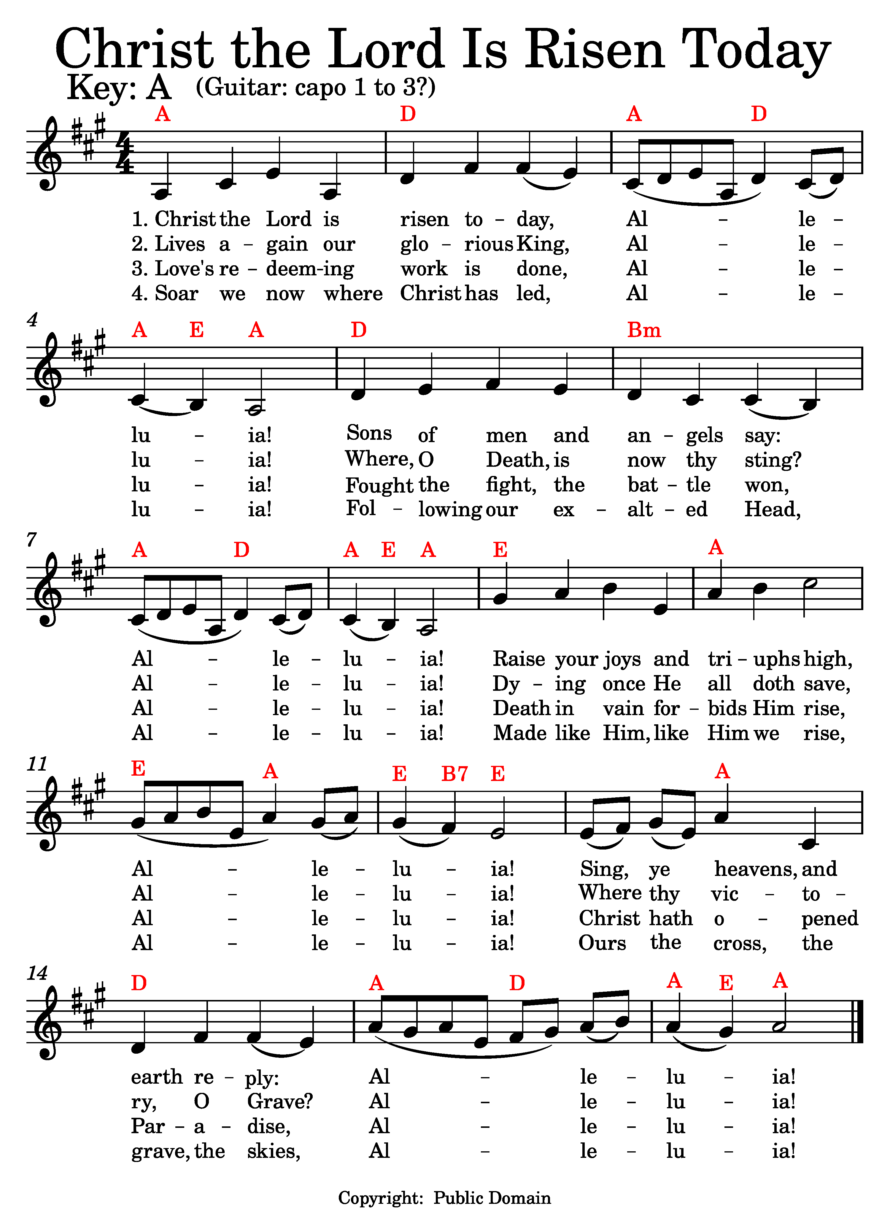 Christ the Lord Is Risen Today music and lyrics.