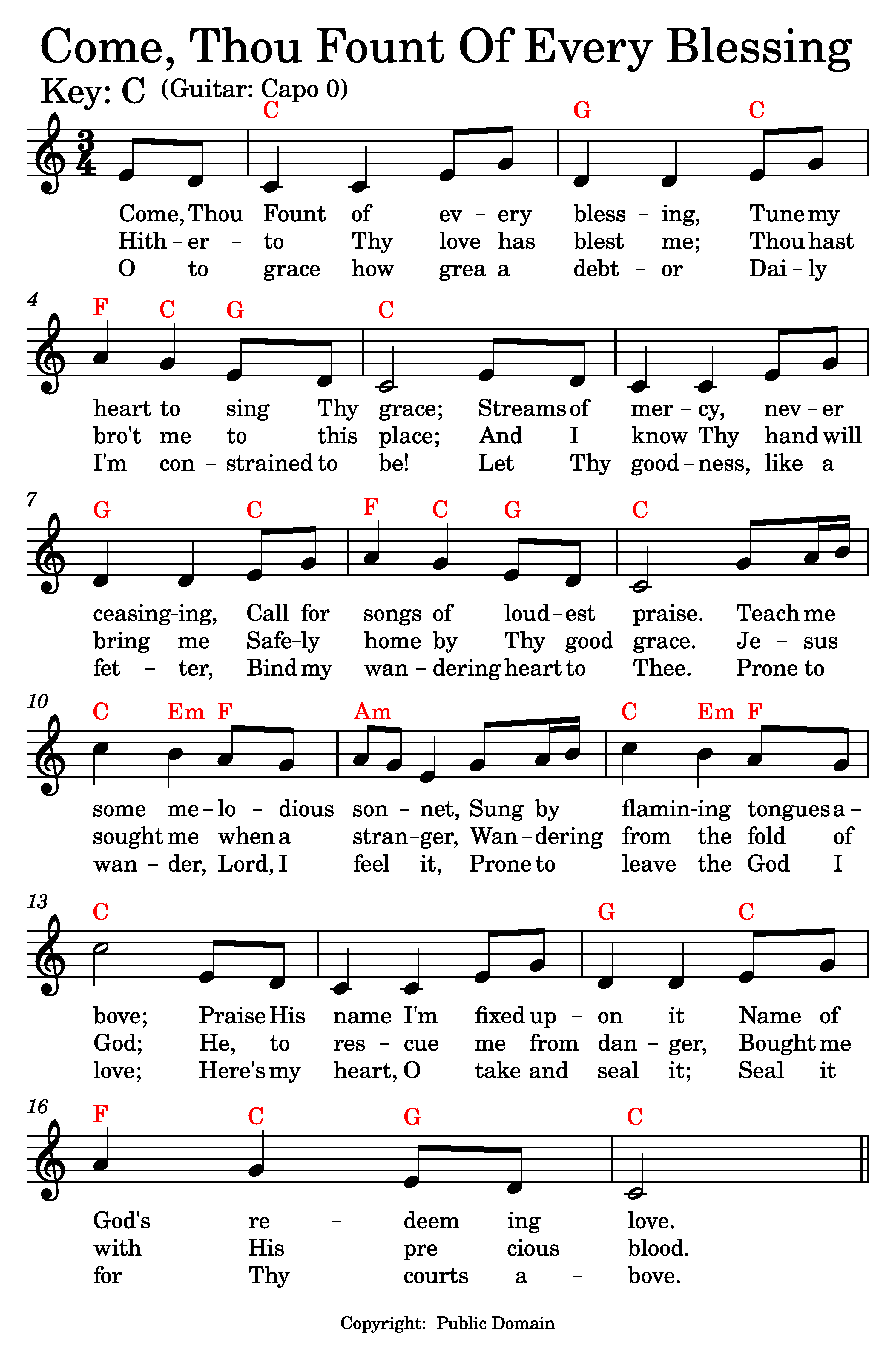Come Thou Fount of Every Blessing music and lyrics.