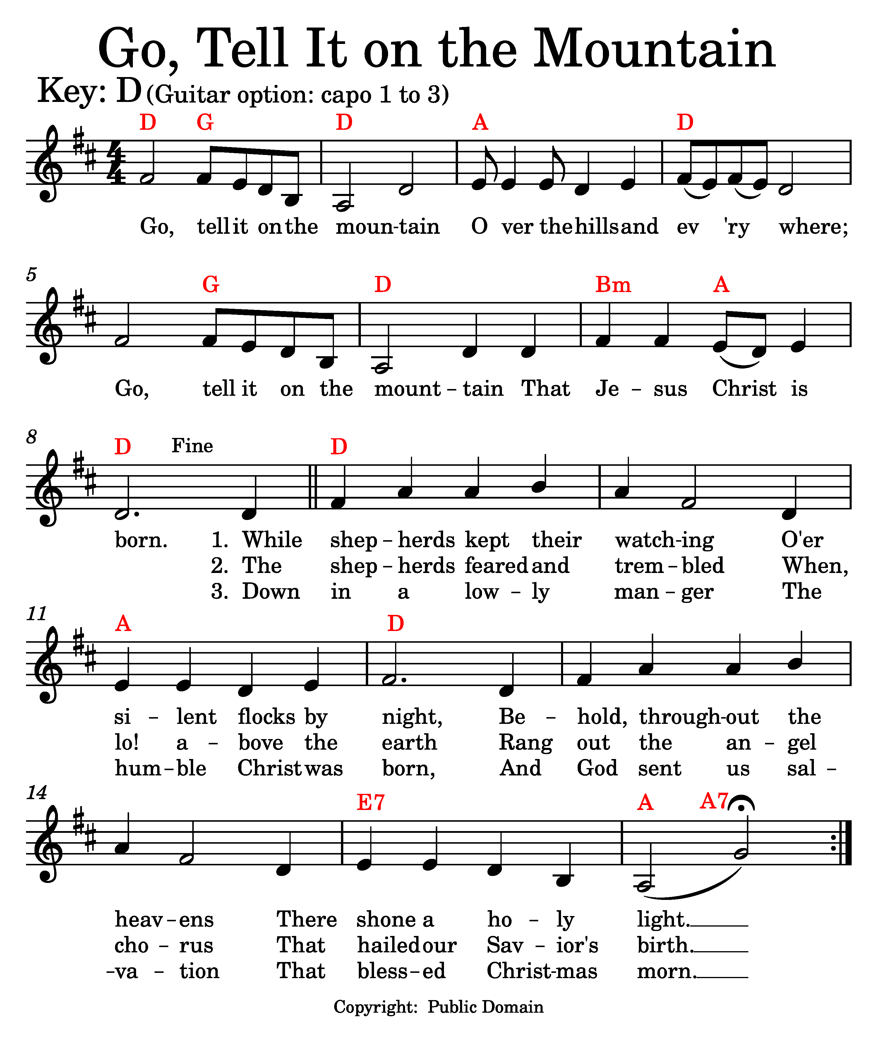 Go Tell It on the Mountain music and lyrics.