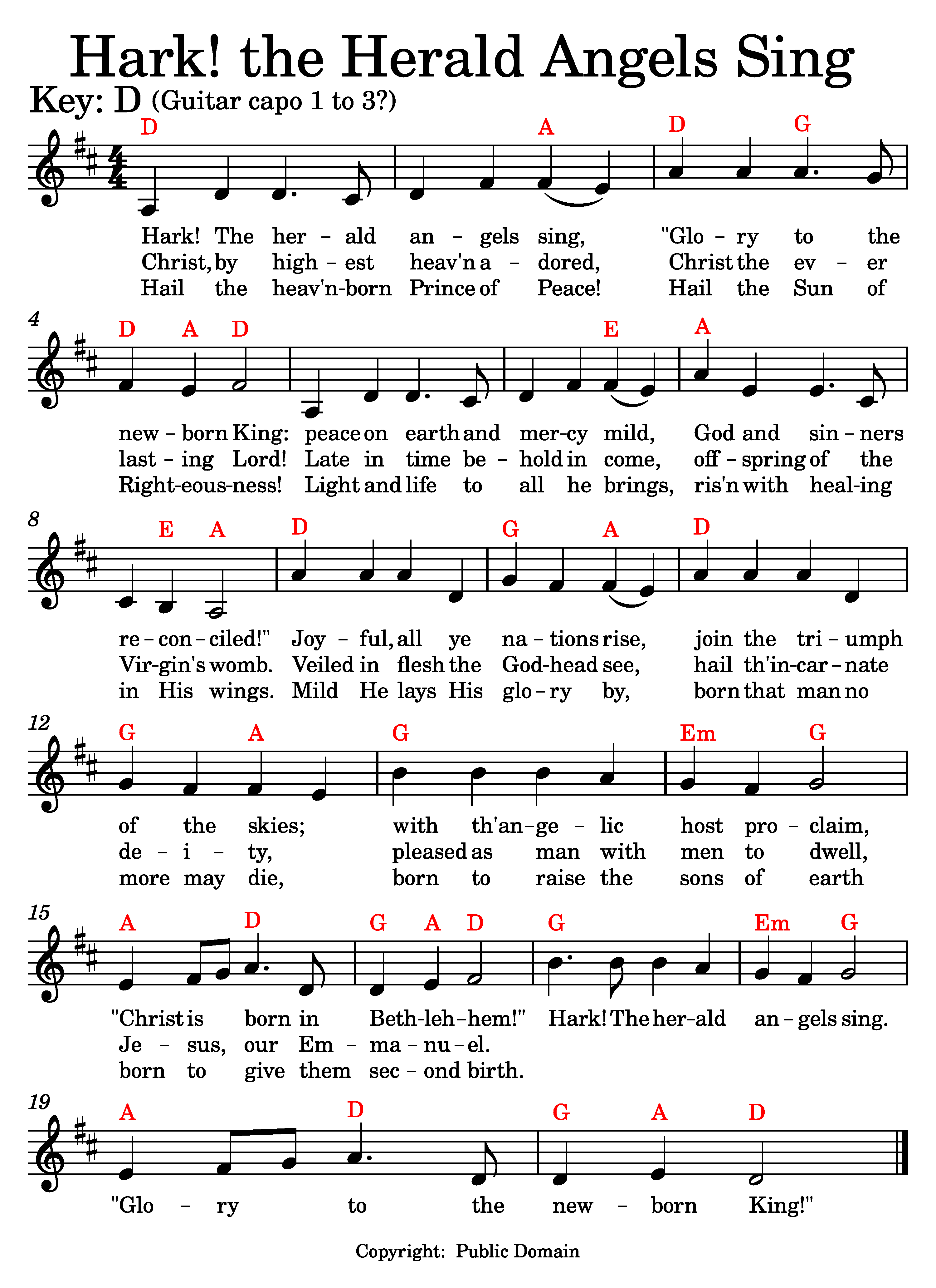 Hark! the Herald Angels Sing music and lyrics.