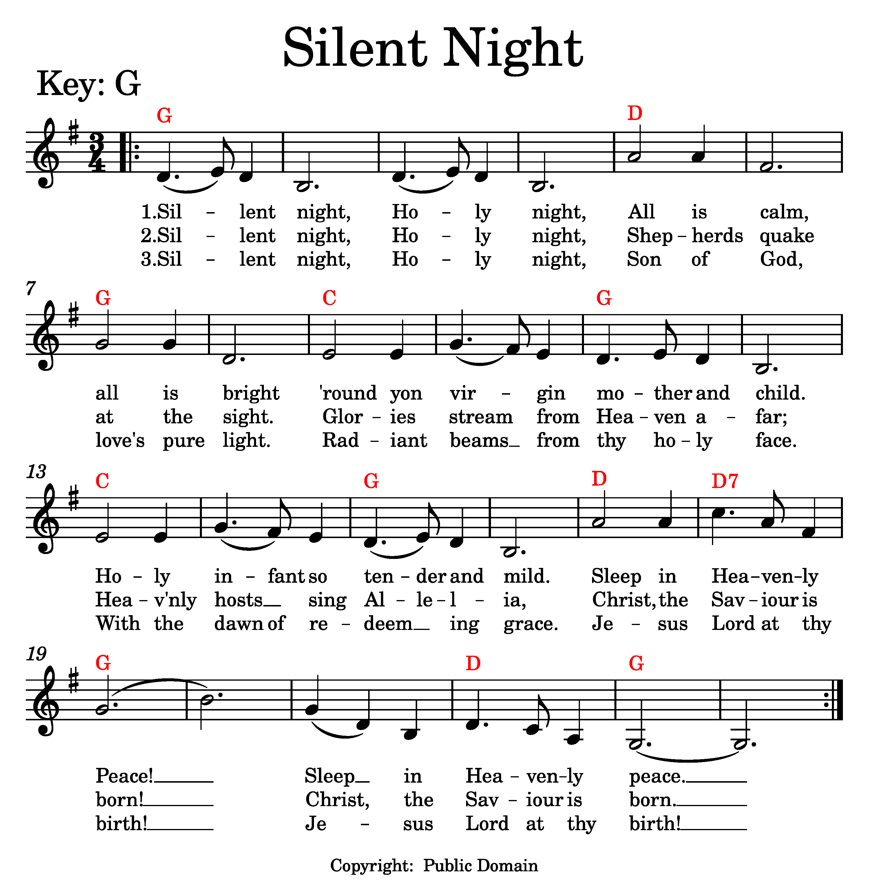 Silent Night music and lyrics.