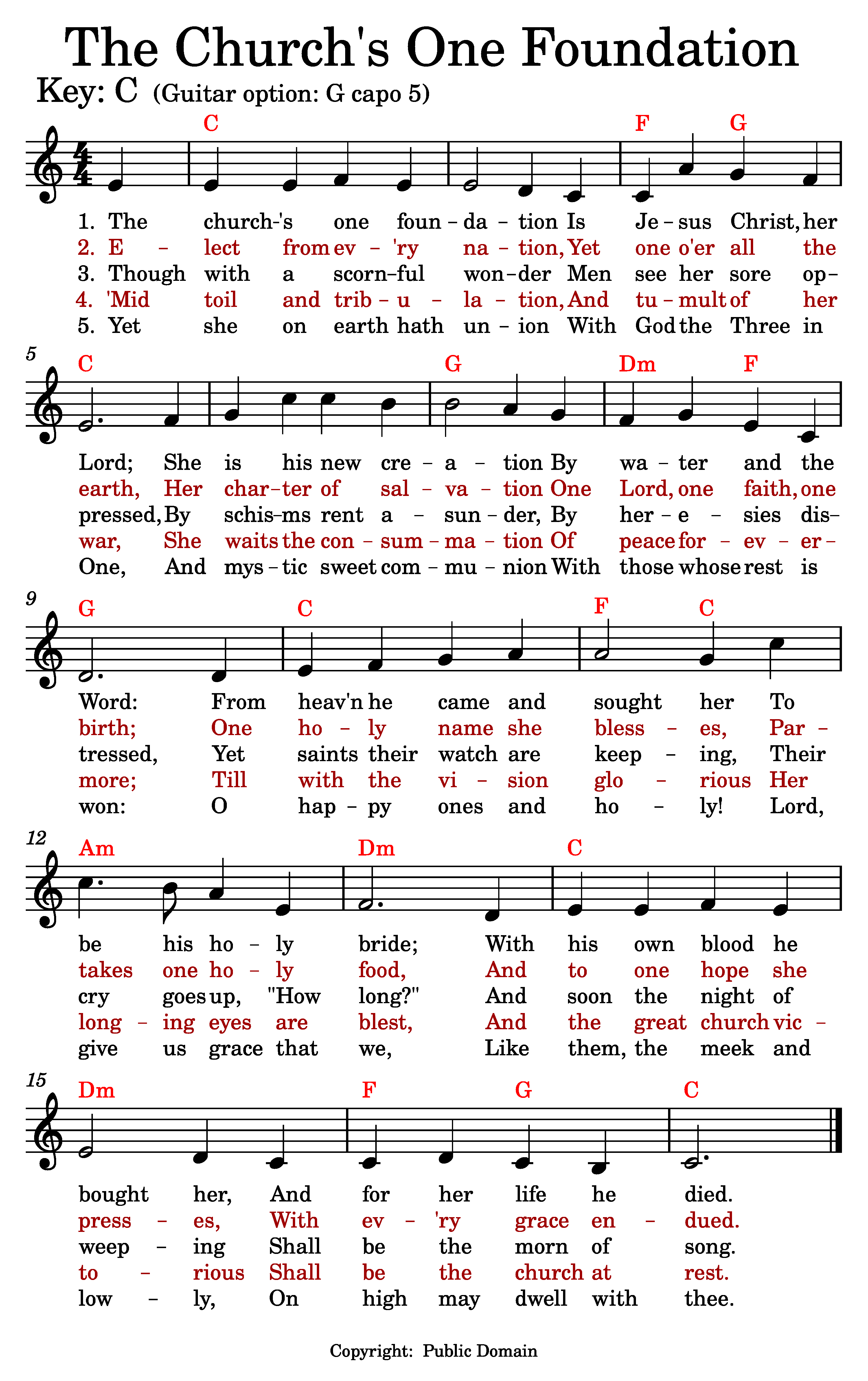 The Church's One Foundation music and lyrics.