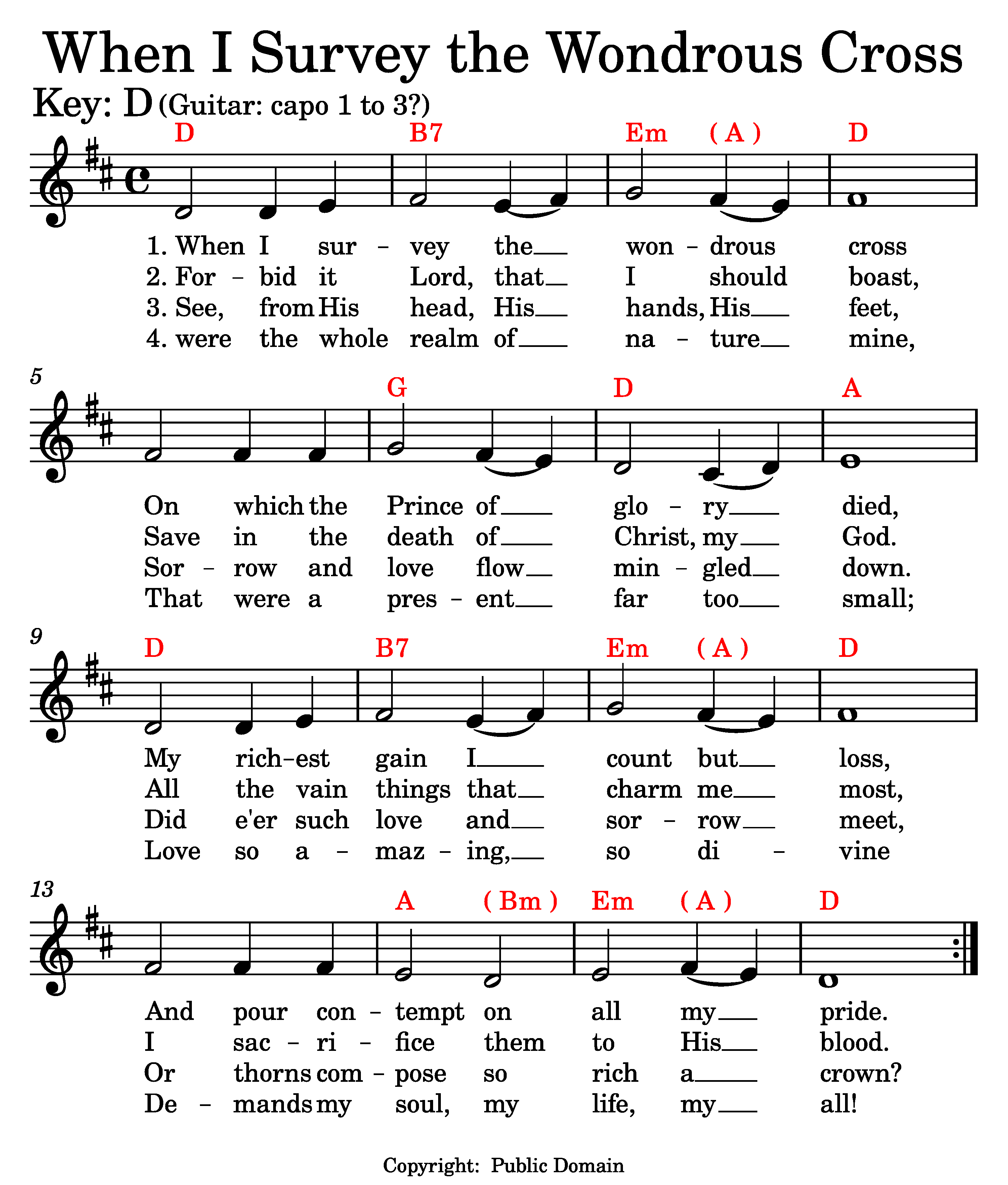 When I Survey the Wondrous Cross music and lyrics.