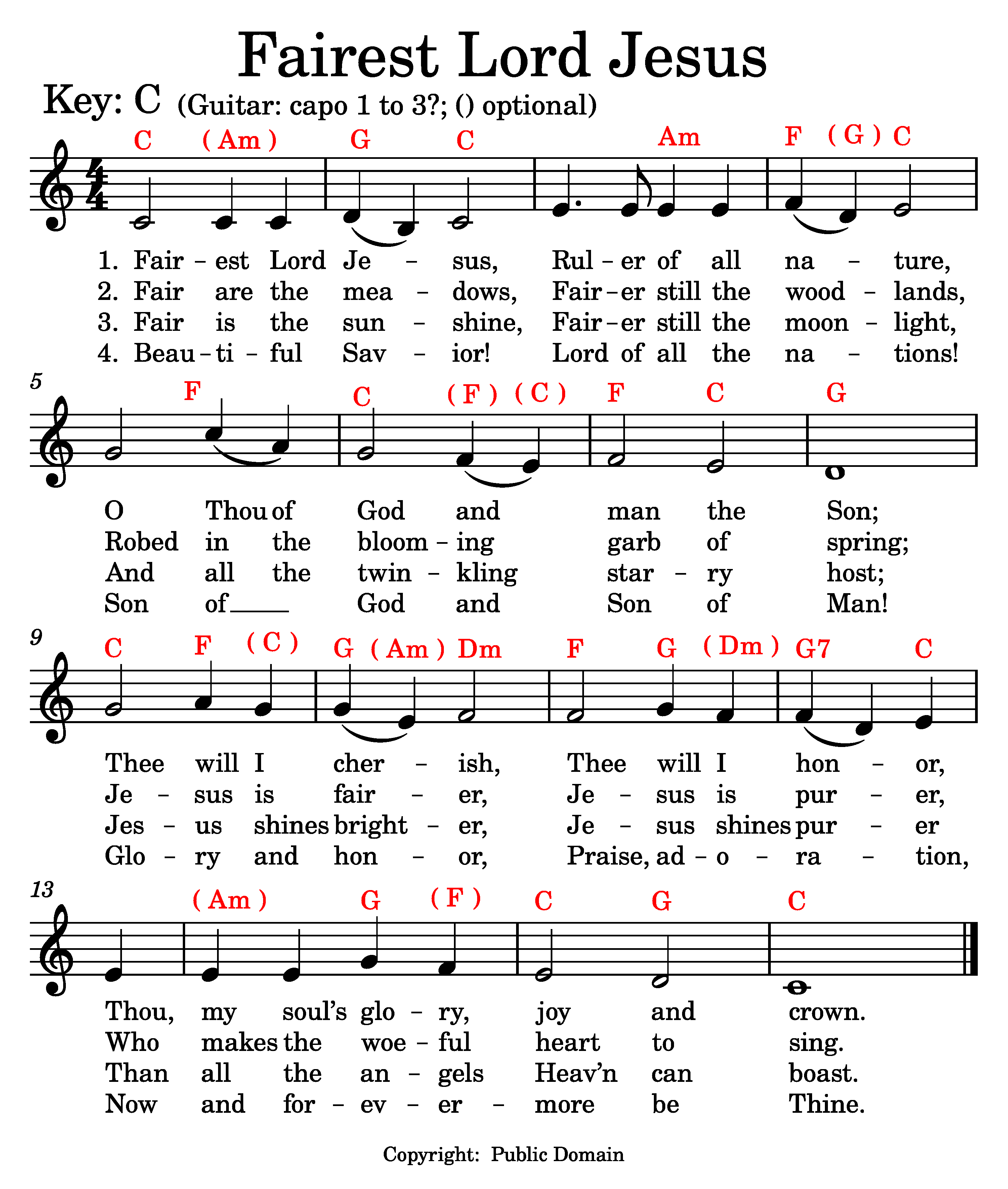 Fairest Lord Jesus music and lyrics.
