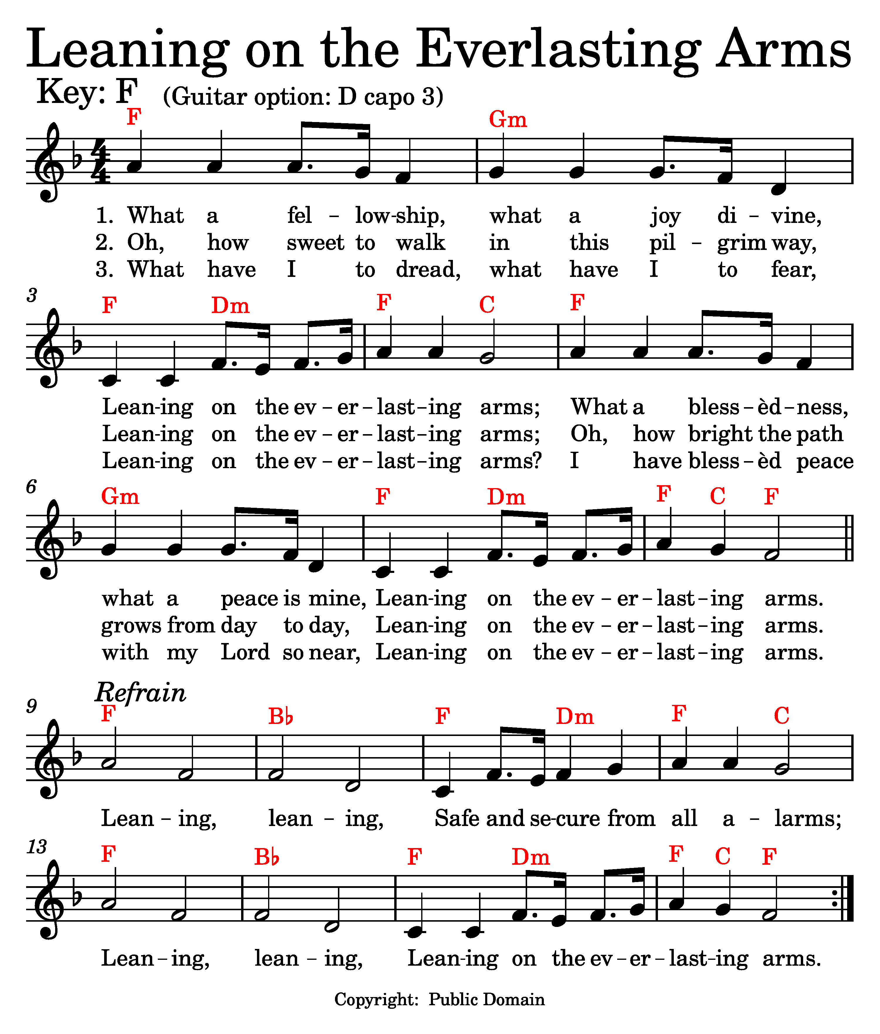 Leaning on the Everlasting Arms music and lyrics.