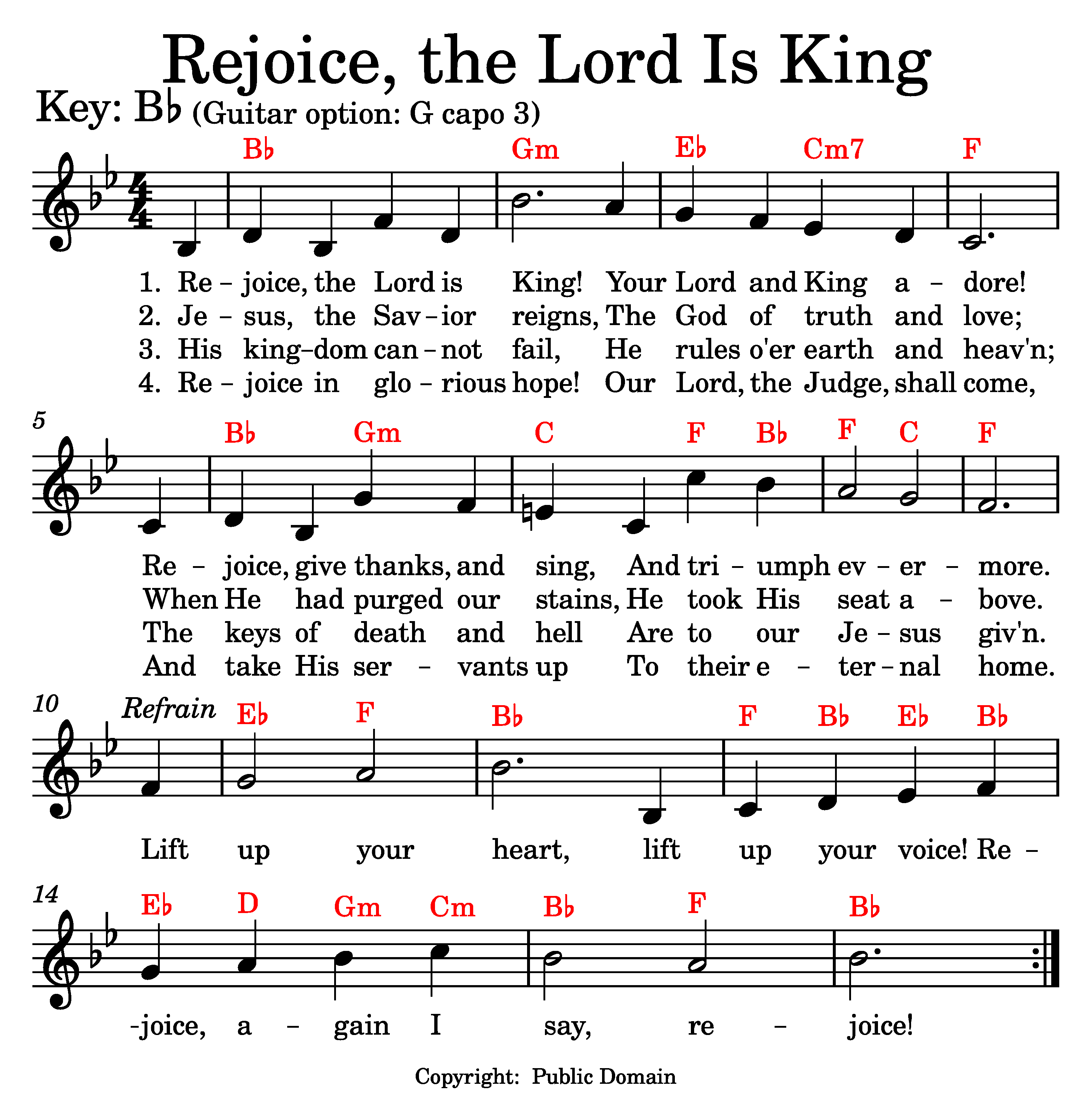 Rejoice the Lord Is King music and lyrics.
